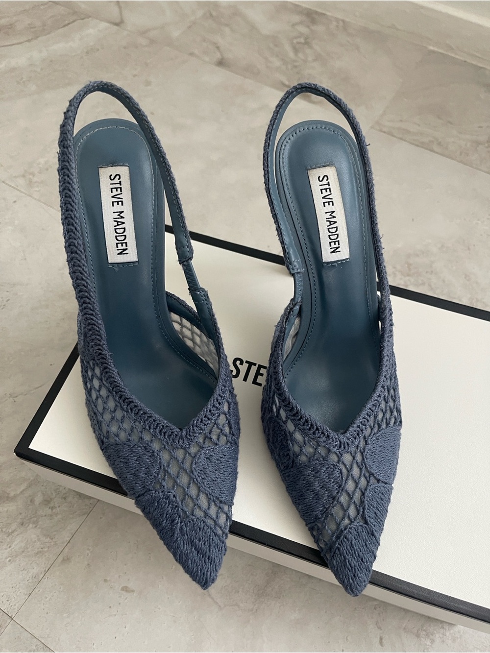 Steve Madden Navy Woven Slingback Pointed-Toe Heels